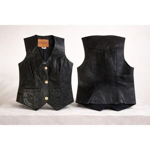 Kerr Leather Vest Womens Size 8 Black Genuine Leather Buffalo Nickel Buttons USA